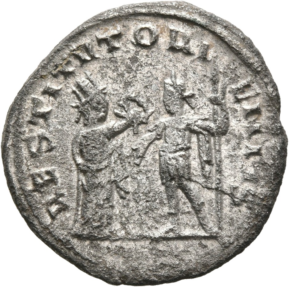 RIC V Gallienus (joint reign) 448a(a) Valerian reverse, Woman (the Orient ?), standing right, presenting wreath to Gallien...