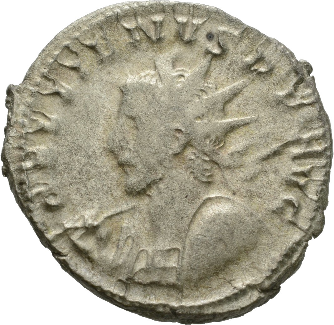 RIC V Gallienus (joint reign) 45(a) Valerian obverse, Bust of Gallienus, radiate, cuirassed, left, holding spear in right ...