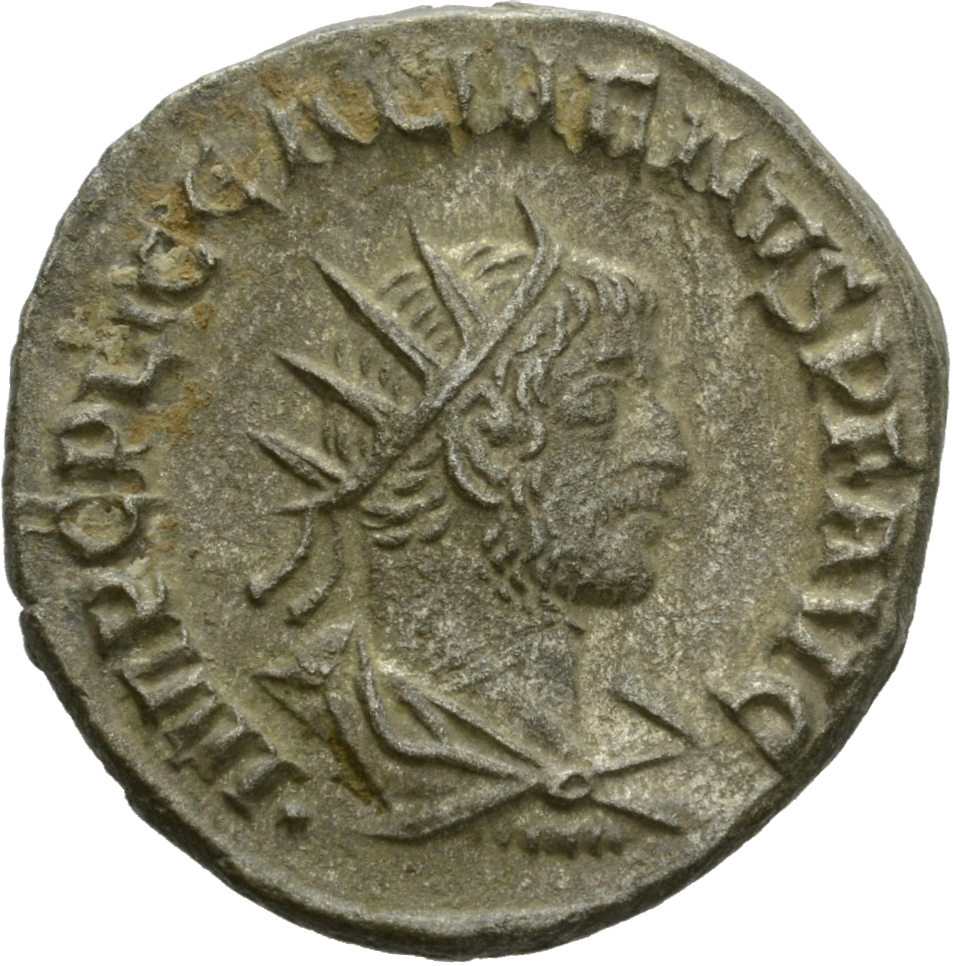 RIC V Gallienus (joint reign) 450a: Subtype 3 Valerian obverse, Bust of Gallienus, radiate, draped, right