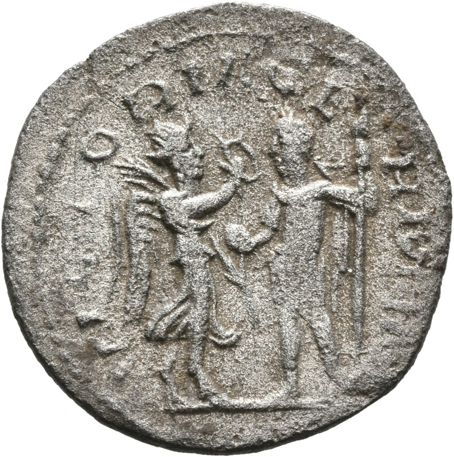 RIC V Gallienus (joint reign) 452 Valerian reverse, Gallienus, in military attire, standing left, holding globe in right h...
