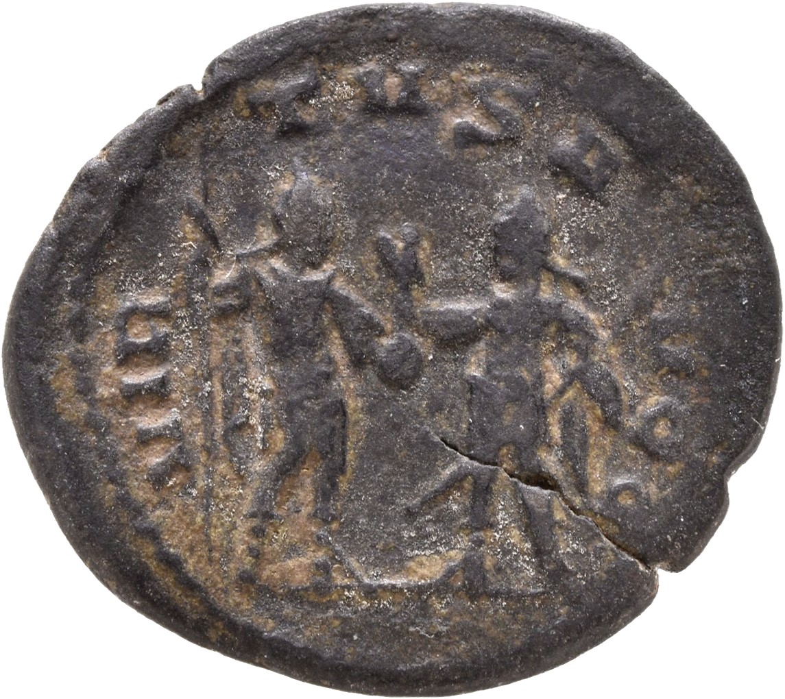 RIC V Gallienus (joint reign) 455 Valerian reverse, Gallienus and Valerian, in military attire, standing face to face, one...
