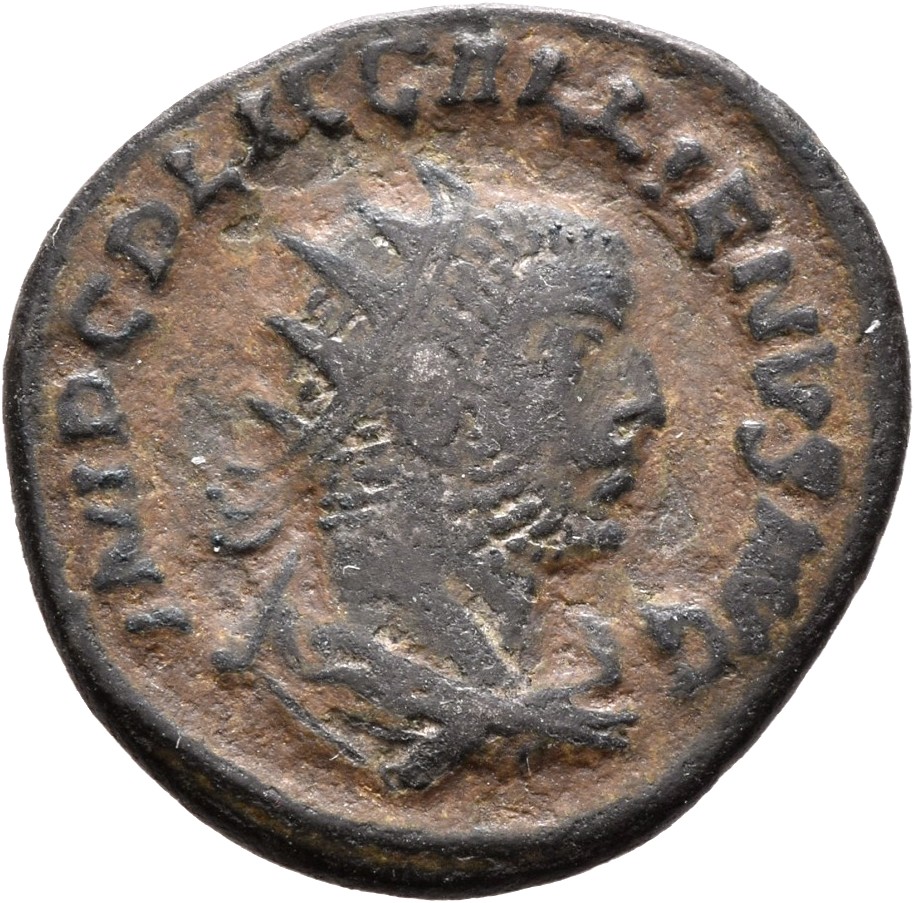 RIC V Gallienus (joint reign) 455a Valerian obverse, Bust of Gallienus, radiate, draped, right