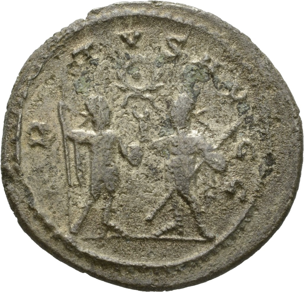 RIC V Gallienus (joint reign) 456a: Subtype 2 Valerian reverse, Gallienus and Valerian, in military attire, standing face ...