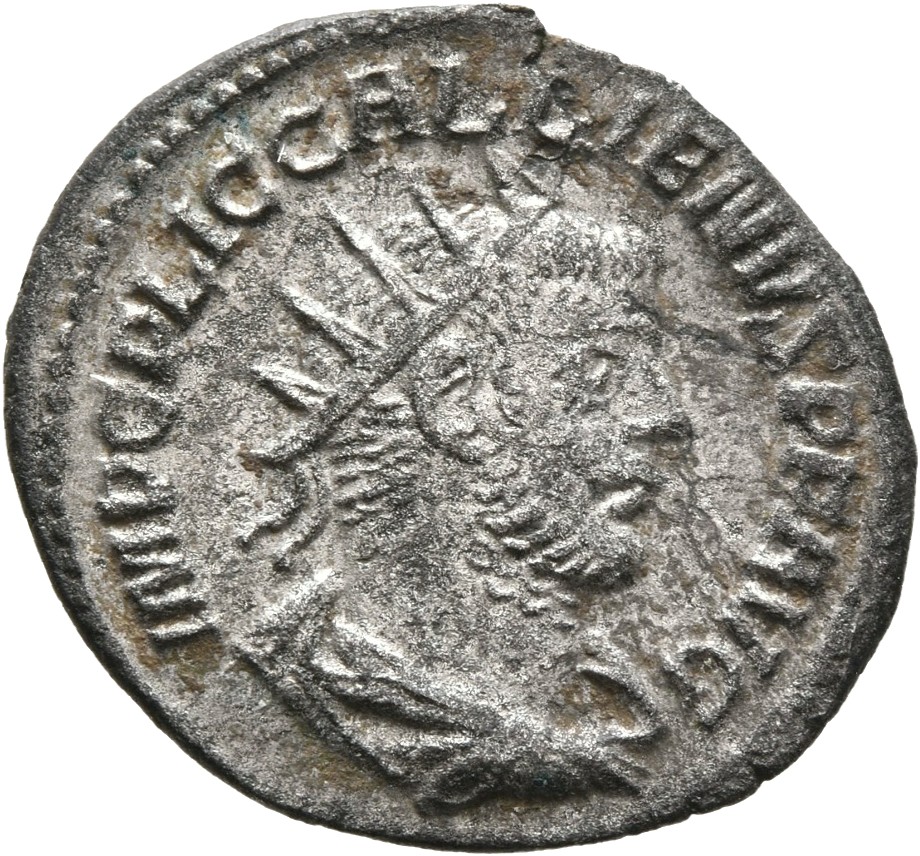 RIC V Gallienus (joint reign) 456a Valerian obverse, Bust of Gallienus, radiate, draped, right