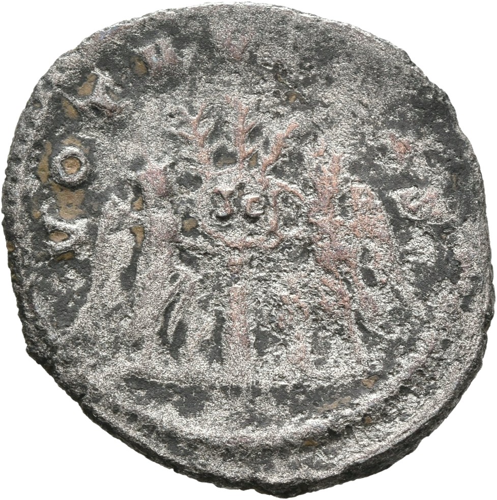 RIC V Gallienus (joint reign) 459a Valerian reverse, Two Victories, winged, draped, affixing shield inscribed S C onto pal...
