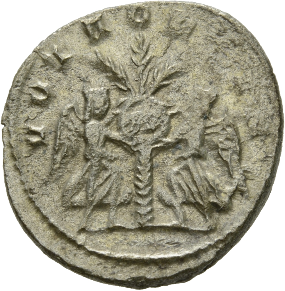 RIC V Gallienus (joint reign) 460a Valerian reverse, Two Victories, winged, draped, affixing shield inscribed S C onto pal...