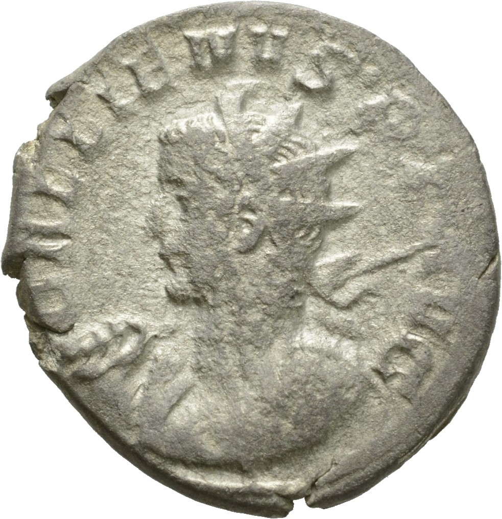 RIC V Gallienus (joint reign) 54(a) Valerian obverse, Bust of Gallienus, radiate, cuirassed, left, holding spear in right ...