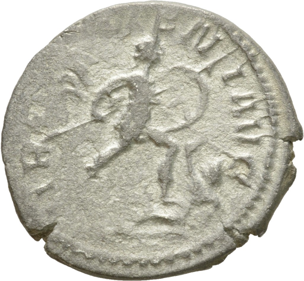 RIC V Gallienus (joint reign) 54(a) Valerian reverse, Gallienus, in military attire, walking right, treading down enemy