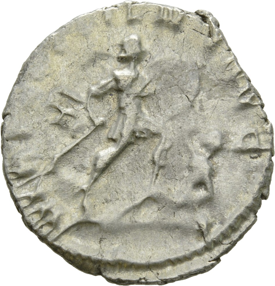 RIC V Gallienus (joint reign) 54f Valerian reverse, Gallienus, in military attire, walking right, treading down enemy