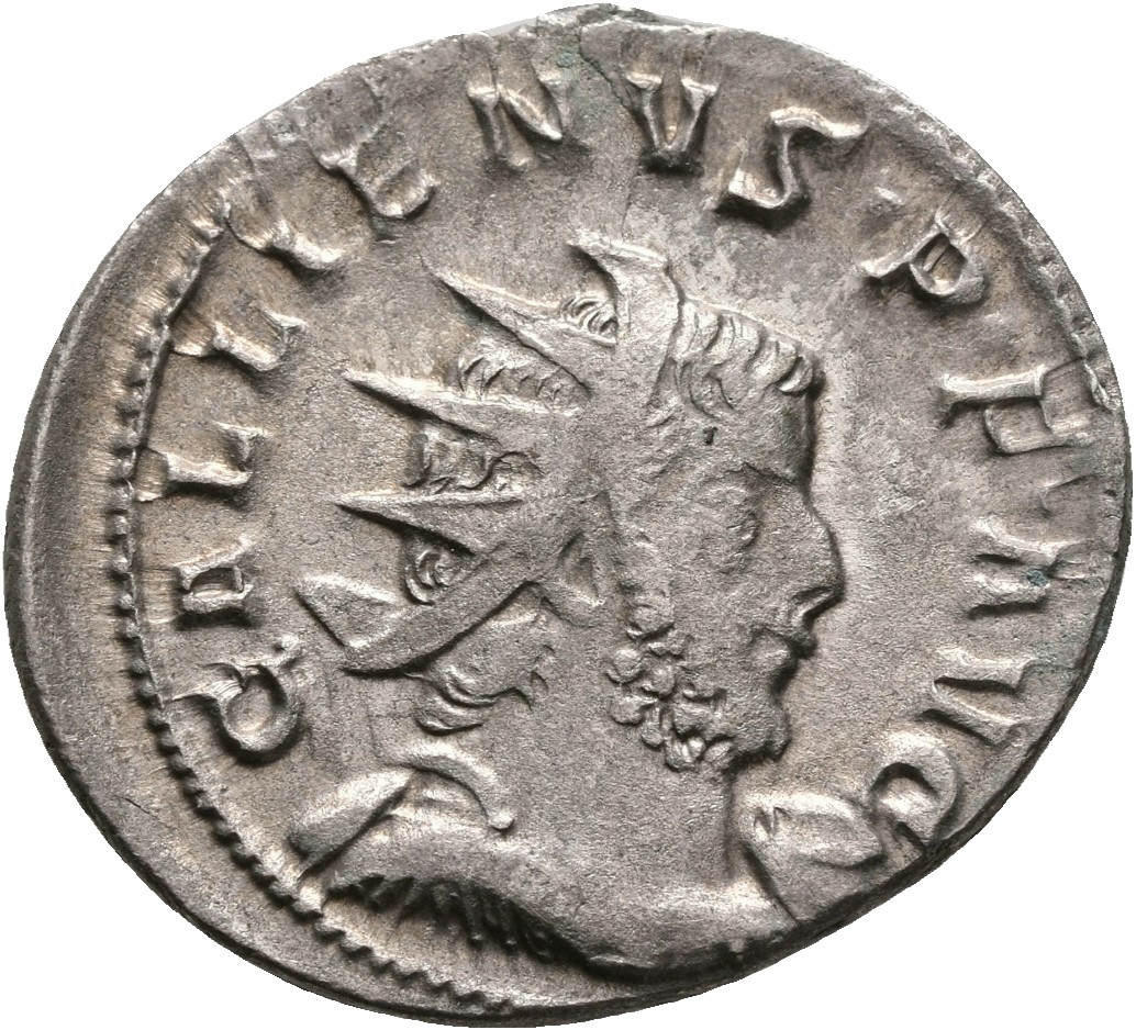 RIC V Gallienus (joint reign) 58c Valerian obverse, Bust of Gallienus, radiate, draped, cuirassed, right