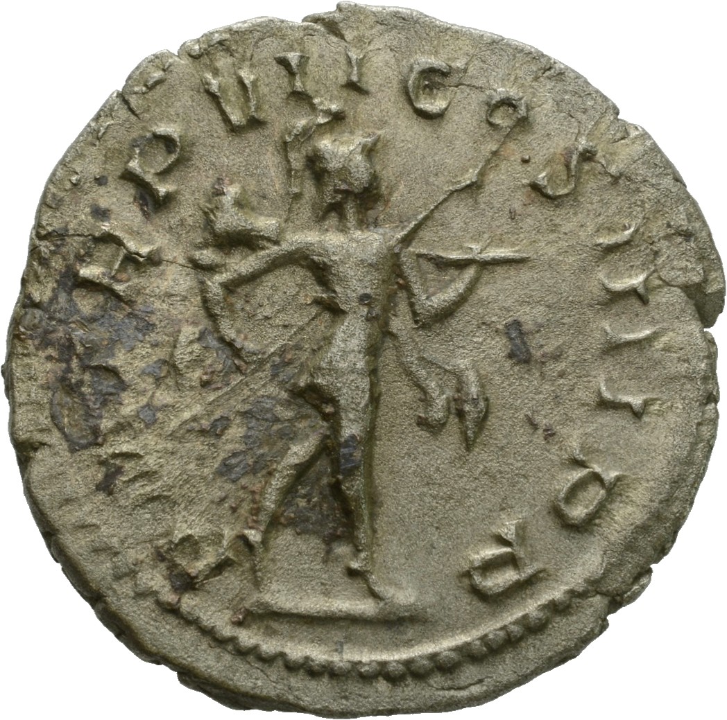 RIC V Gallienus (joint reign) 8 Valerian reverse, Mars, walking right, holding spear in right hand and trophy in left hand