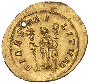 RIC V Gallienus 11 Gallienus reverse, Fides, draped, standing between two ensigns