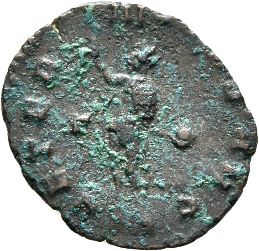RIC V Gallienus 160 Gallienus reverse, Sol, radiate, nude except for cloak draped over shoulders, standing left, raising r...