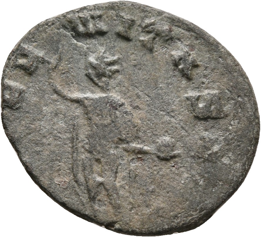 RIC V Gallienus 160k Gallienus reverse, Sol, radiate, nude except for cloak draped over shoulders, standing left, raising ...