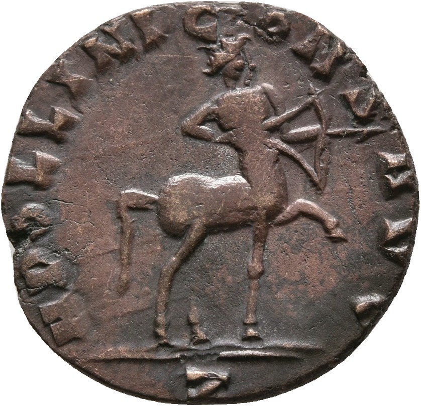 RIC V Gallienus 163: Subtype 1 Gallienus reverse, Centaur, walking right, drawing bow