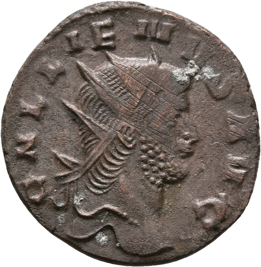 RIC V Gallienus 163: Subtype 1 Gallienus obverse — Head of Gallienus, radiate, right