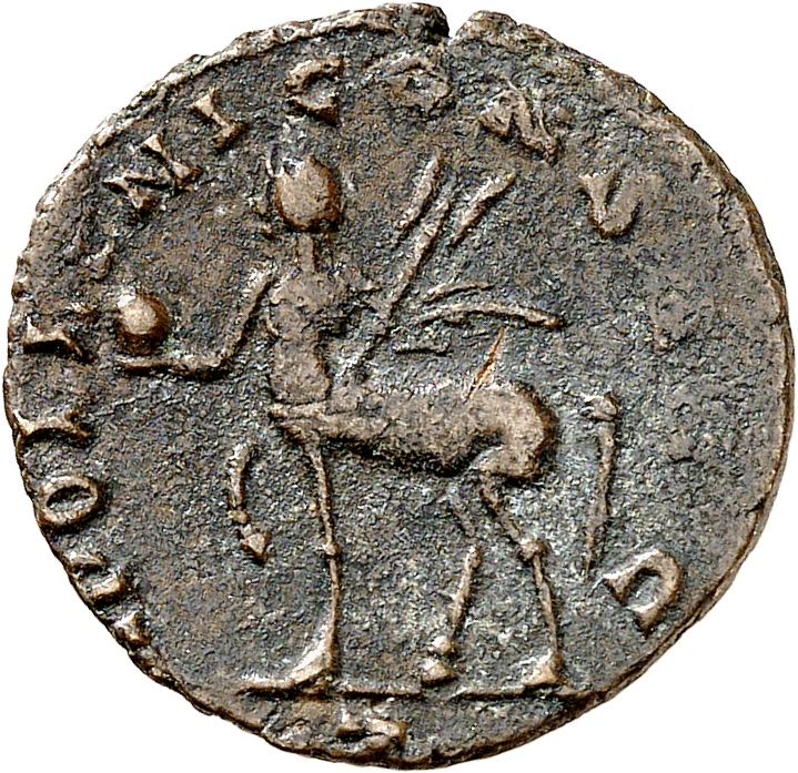 RIC V Gallienus 164 Gallienus reverse, Centaur, walking left, holding globe in right hand and trophy in left hand