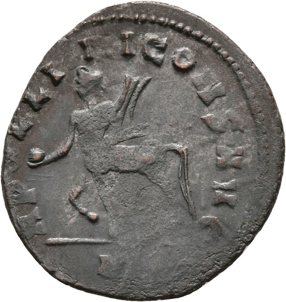 RIC V Gallienus 164k: Subtype 3 Gallienus reverse, Centaur, walking left, holding globe in right hand and trophy in left hand