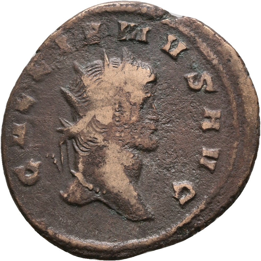 RIC V Gallienus 177: Subtype 1 Gallienus obverse — Head of Gallienus, radiate, right