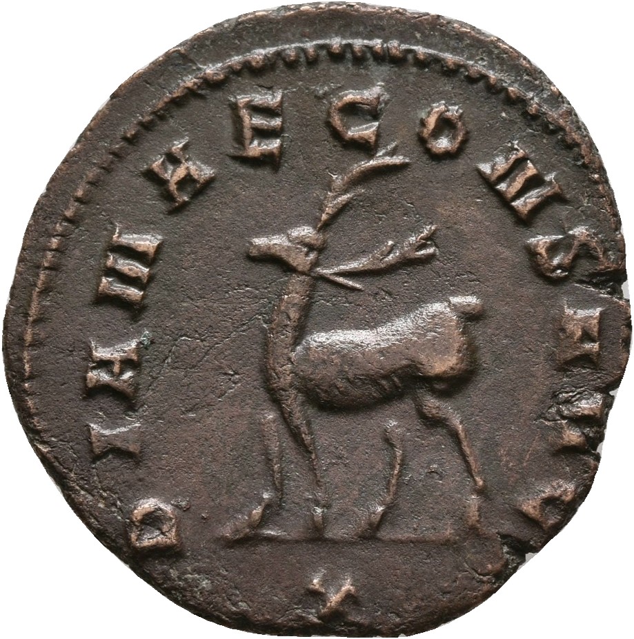 RIC V Gallienus 179k: Subtype 1 Gallienus reverse, Stag, walking right or left, sometimes looking backward