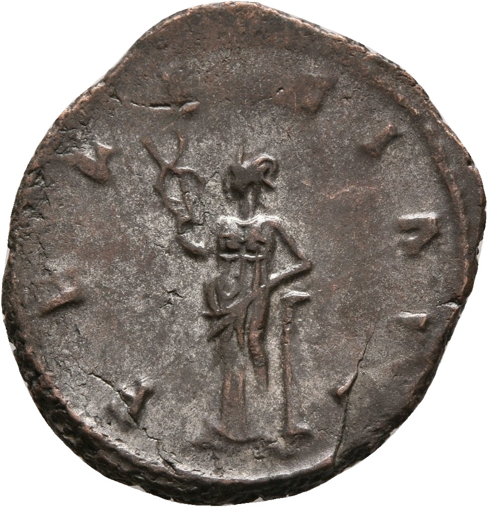 RIC V Gallienus 185 Gallienus reverse, Felicitas, draped, standing left, leaning on column, holding caduceus