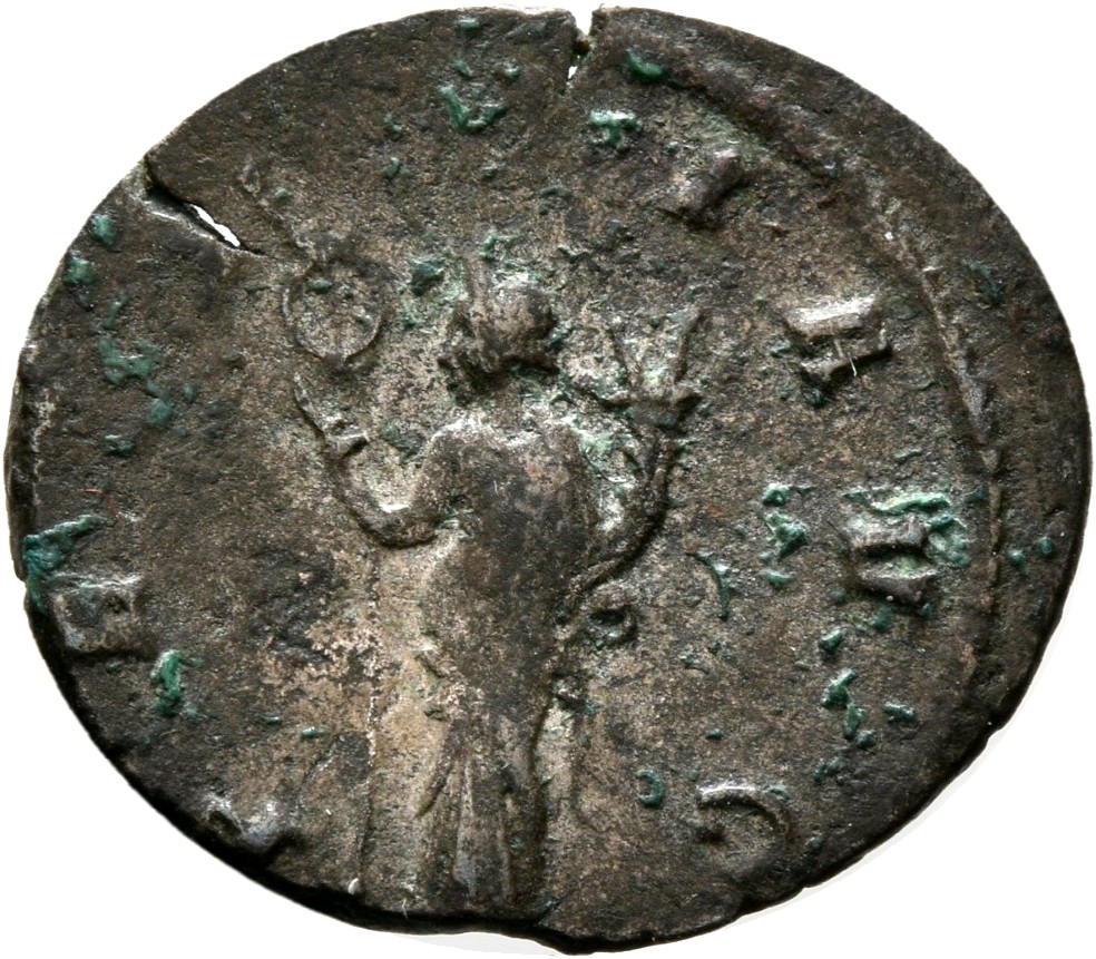 RIC V Gallienus 186A: Subtype 1 Gallienus reverse, Felicitas, draped, standing left, holding caduceus in right hand and co...