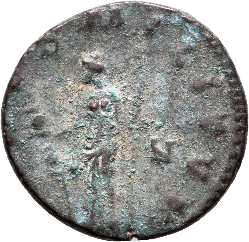 RIC V Gallienus 192A Gallienus reverse, Fides, draped, standing left, holding ensign in right hand and sceptre in left hand