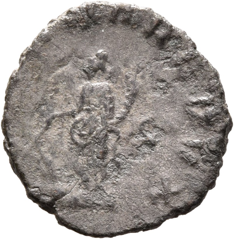 RIC V Gallienus 193a: Subtype 2 Gallienus reverse, Fortuna, draped, standing left, holding rudder in right hand and cornuc...