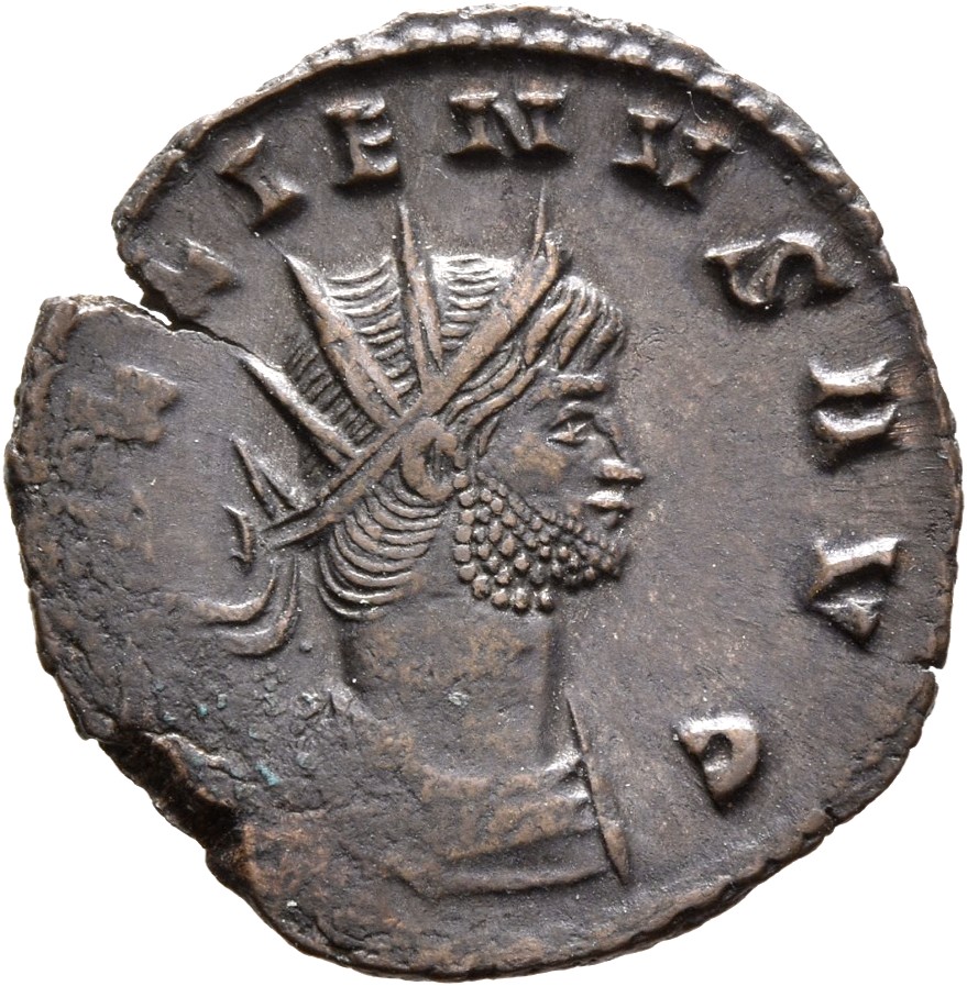 RIC V Gallienus 207f: Subtype 1 Gallienus obverse, Bust of Gallienus, radiate, cuirassed, right