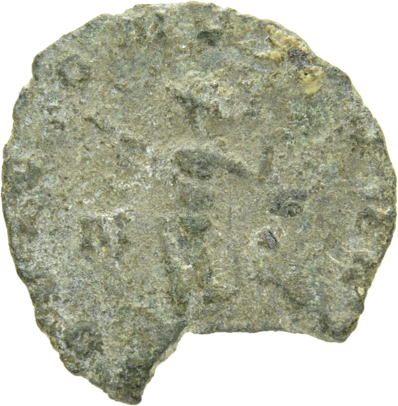 Gallienus reverse — Jupiter, nude except for cloak on shoulders, standing left, holding thunderbolt in right hand and sceptre in left hand; sometimes at his feet, eagle
