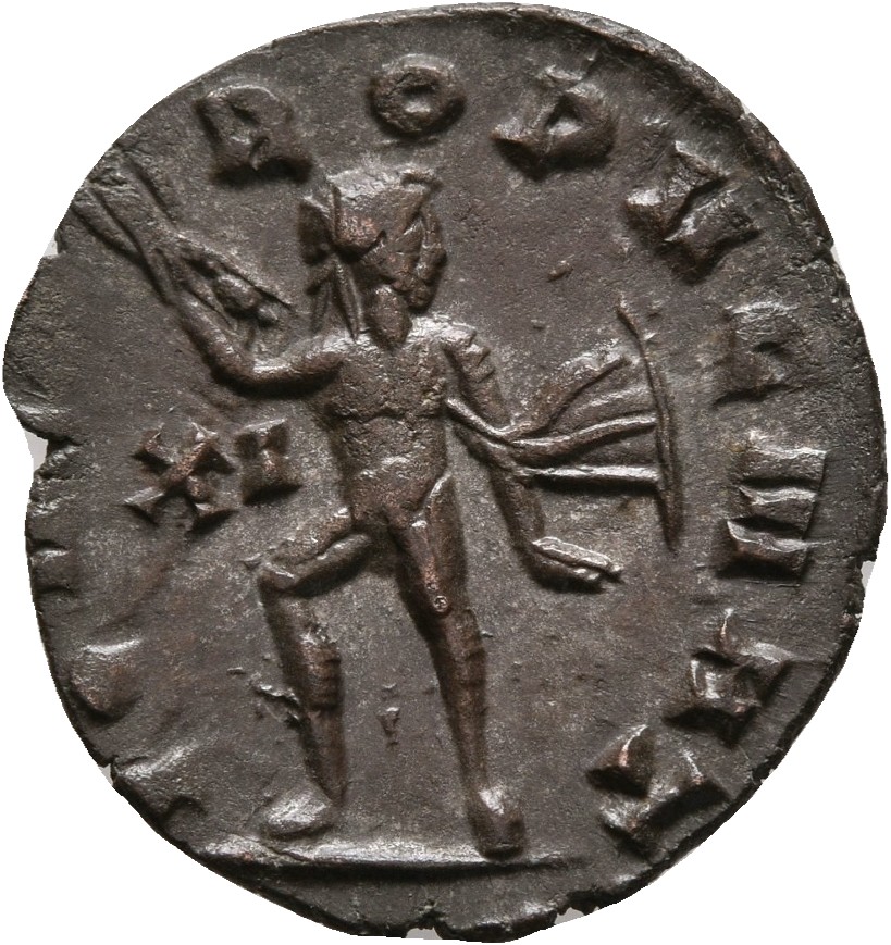 RIC V Gallienus 214kA: Subtype 1 Gallienus reverse, Jupiter, nude except cloak flying behind, walking left, holding thunde...