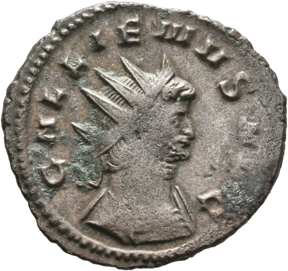 RIC V Gallienus 216f: Subtype 1 Gallienus obverse, Bust of Gallienus, radiate, cuirassed, right