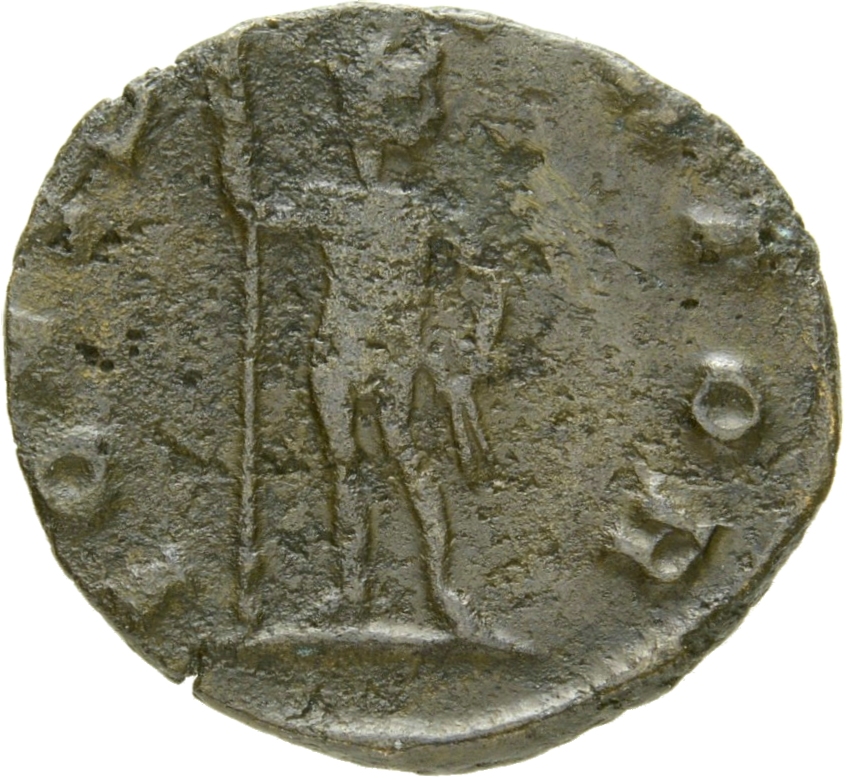 RIC V Gallienus 216k: Subtype 1 Gallienus reverse, Jupiter, nude, standing, holding sceptre in right hand and thunderbolt ...
