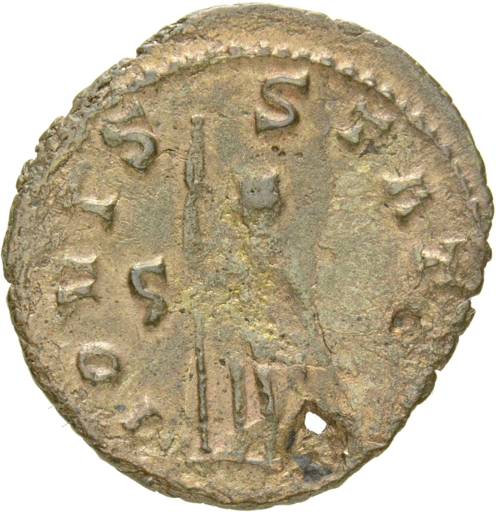 RIC V Gallienus 216k: Subtype 2 Gallienus reverse, Jupiter, nude, standing, holding sceptre in right hand and thunderbolt ...
