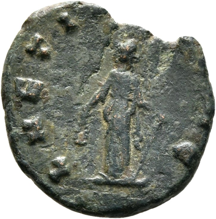 RIC V Gallienus 226 Gallienus reverse, Laetitia, draped, standing left, holding wreath in right hand and anchor in left hand