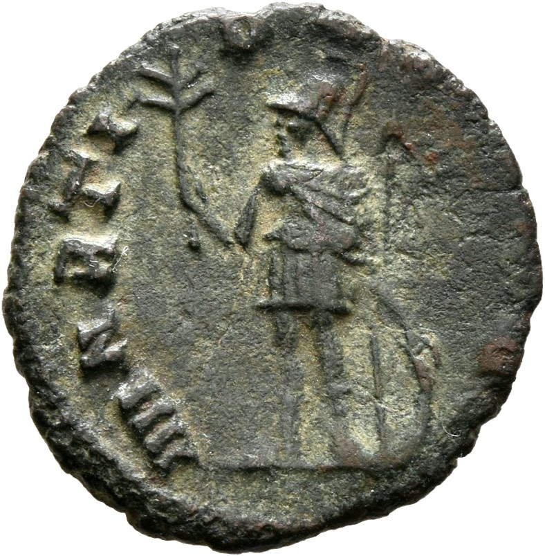 RIC V Gallienus 236k Gallienus reverse, Mars, helmeted, in military attire, standing or walking left, holding olive-branch...