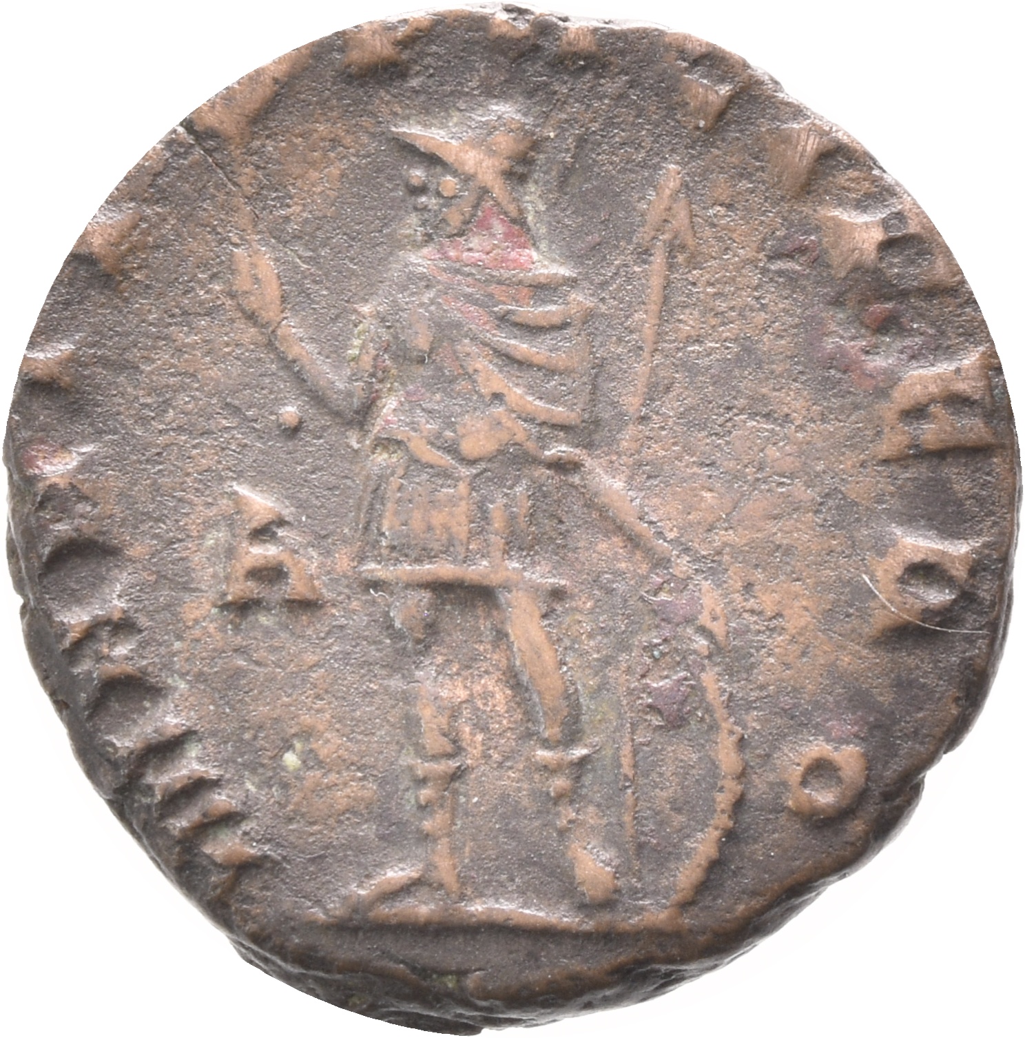 RIC V Gallienus 236kB: Subtype 2 Gallienus reverse, Mars, helmeted, in military attire, standing or walking left, holding ...