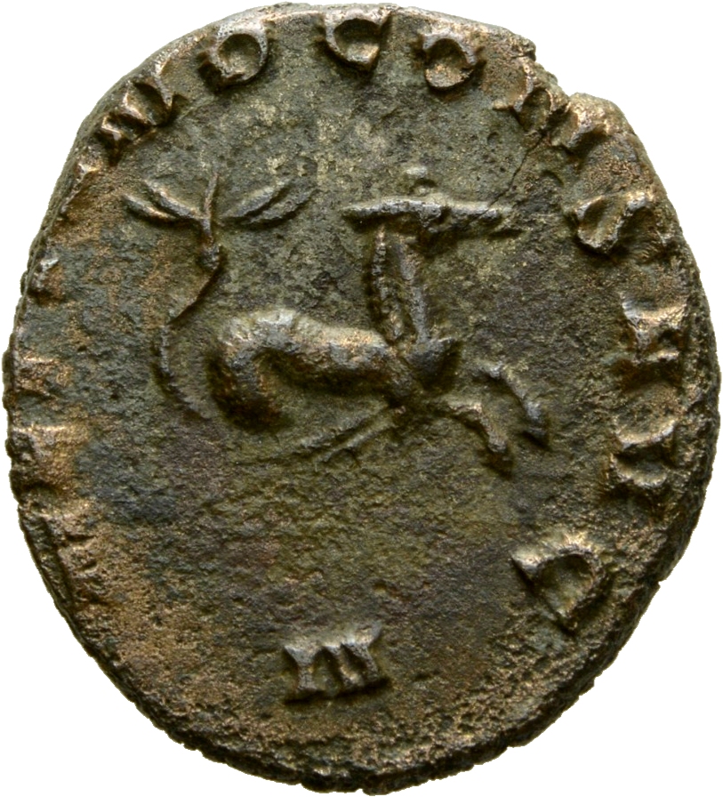 RIC V Gallienus 245k: Subtype 4 Gallienus reverse, Hippocamp or capricorn, right