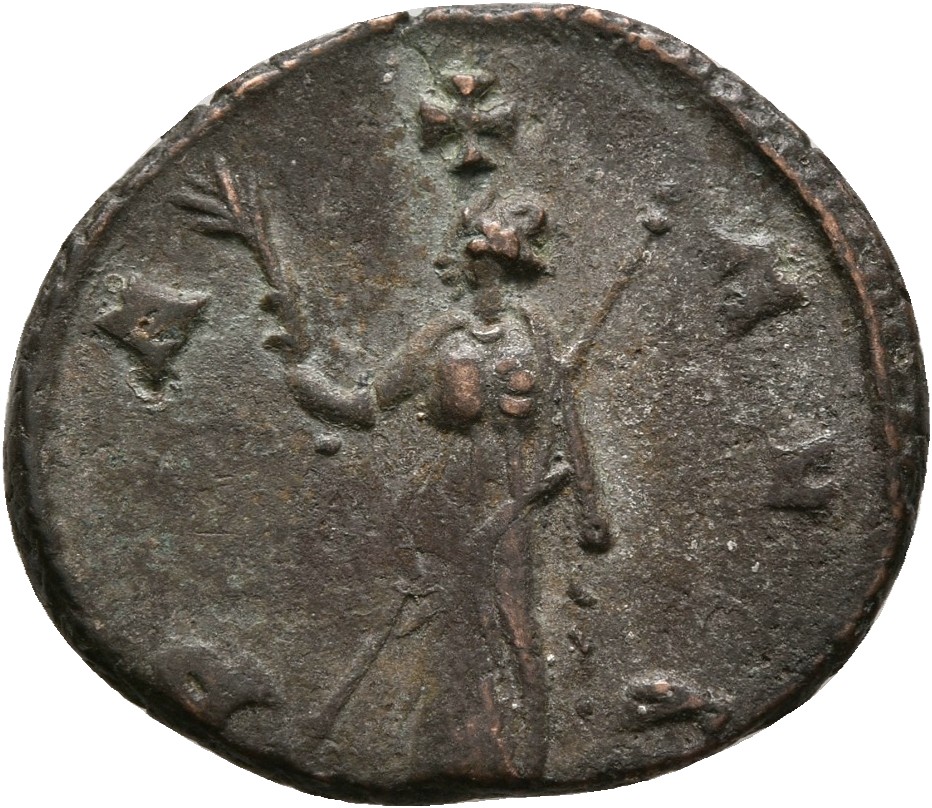 RIC V Gallienus 256k Gallienus reverse, Pax, draped, standing left, holding olive-branch in right hand and sceptre in left...