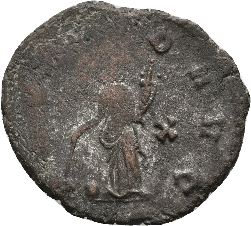 RIC V Gallienus 267kB: Subtype 4 Gallienus reverse, Providentia, draped, standing left, holding baton in right hand and co...