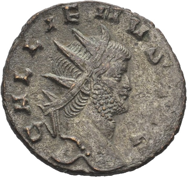 RIC V Gallienus 283k: Subtype 1 Gallienus obverse, Head of Gallienus, radiate, right