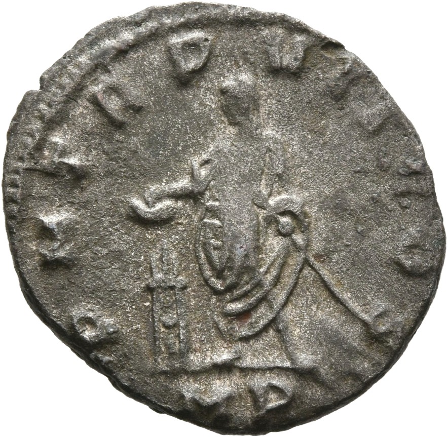 RIC V Gallienus 460: Subtype 2 Gallienus reverse, Gallienus, veiled, togate, sacrificing out of patera held in right hand ...