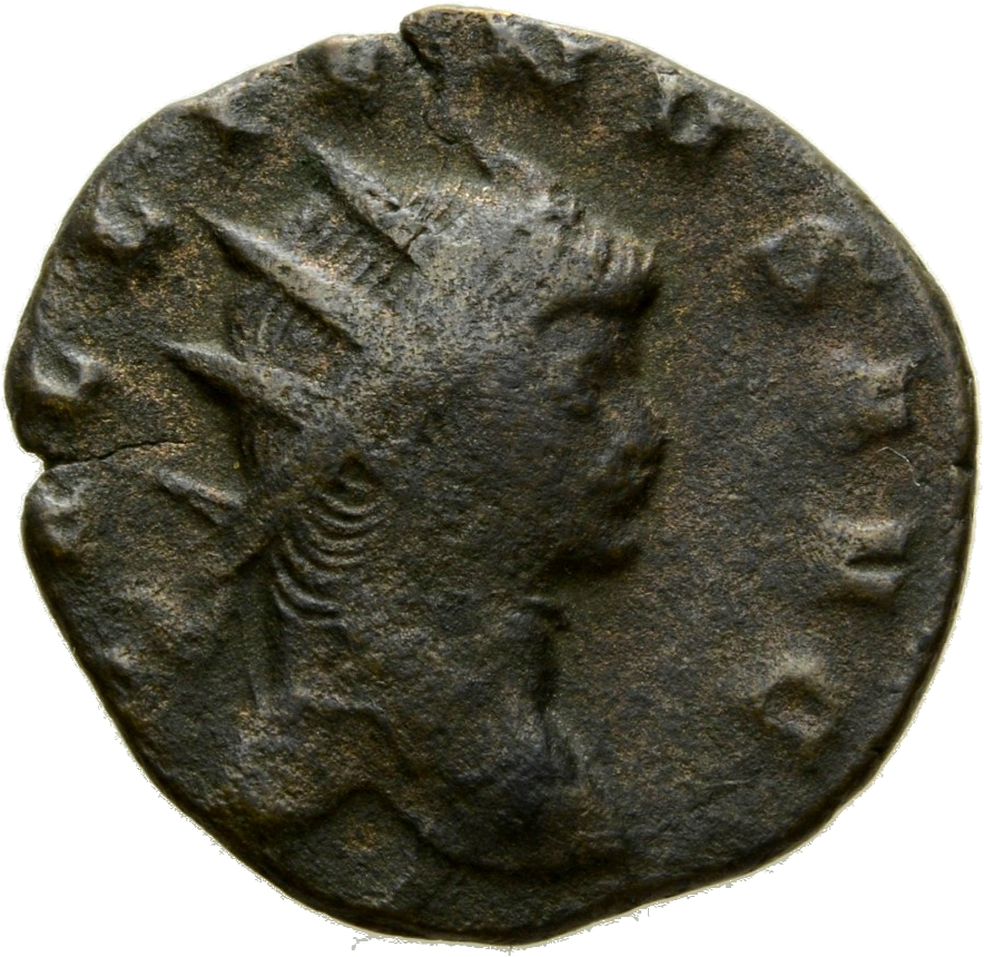 Gallienus obverse — Bust of Gallienus, radiate, draped, left, club on shoulder
