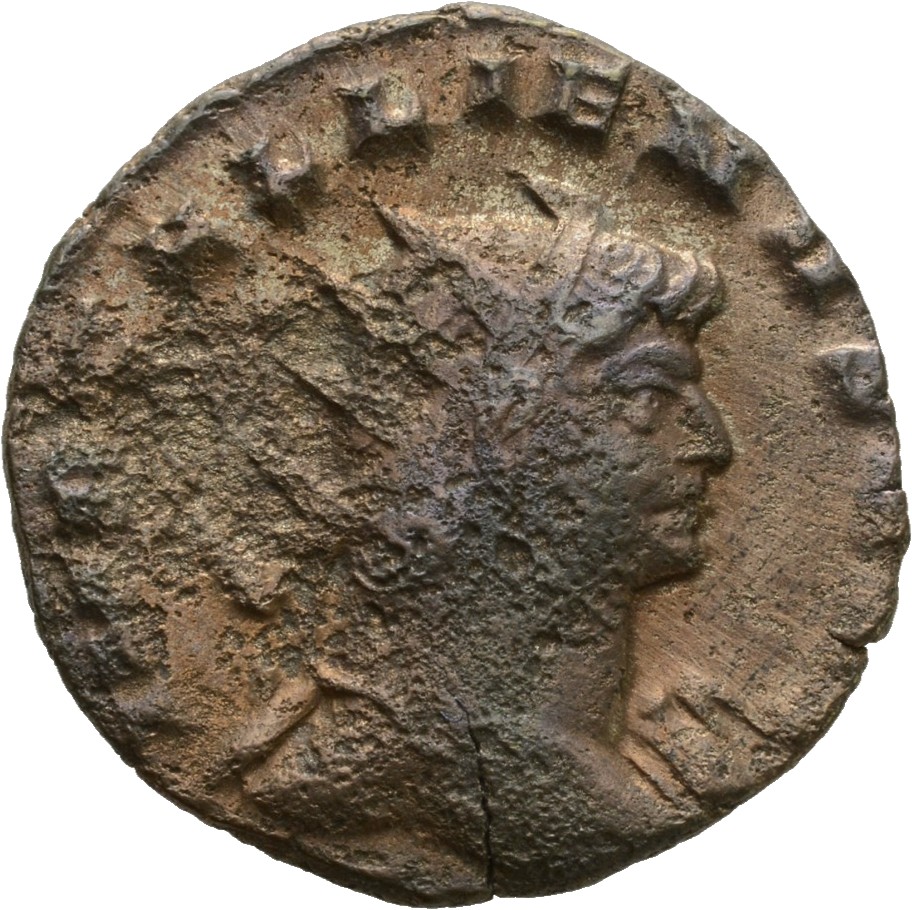 Gallienus obverse — Bust of Gallienus, radiate, draped, right