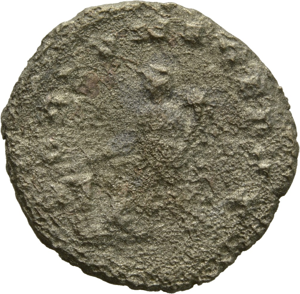 Gallienus reverse — Fortuna, draped, seated left, holding rudder in right hand and cornucopiae in left hand