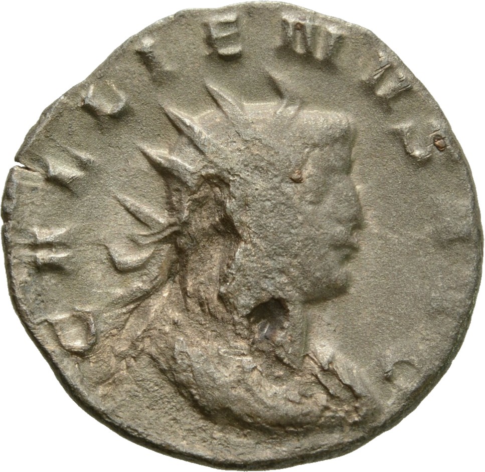 RIC V Gallienus 486c: Subtype 1 Gallienus obverse, Bust of Gallienus, radiate, draped, cuirassed, right