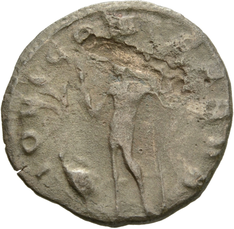 Gallienus reverse — Jupiter, standing left, holding thunderbolt in right hand and sceptre in left hand; at his feet, eagle