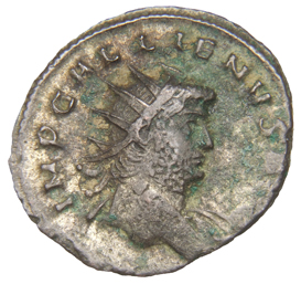 Gallienus obverse — Head of Gallienus, radiate, right