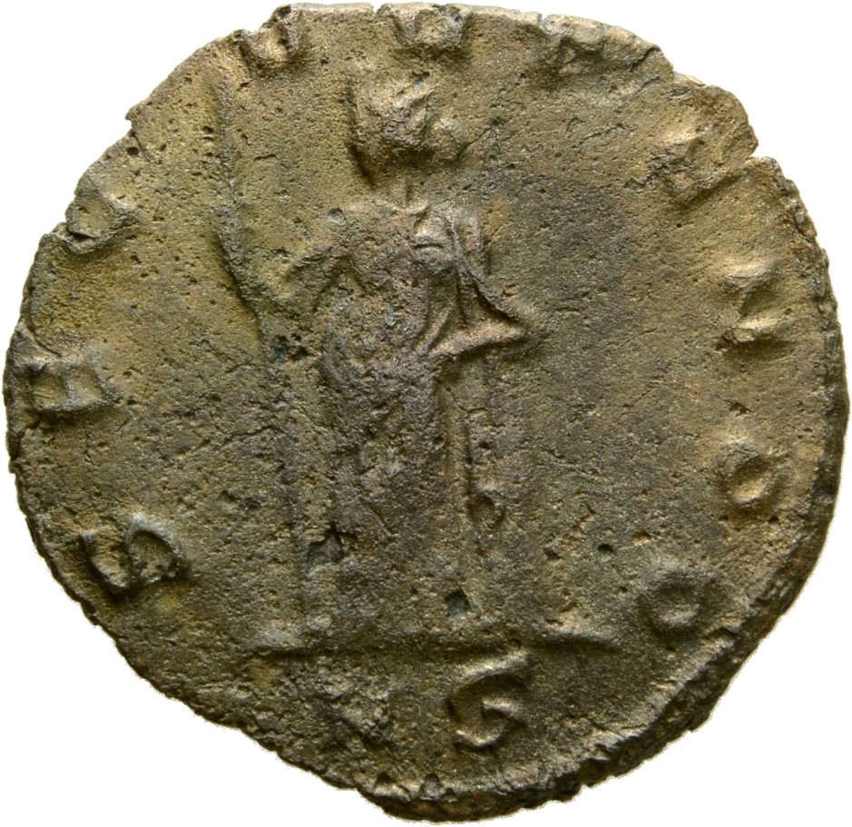 Gallienus reverse — Securitas, draped, standing left, legs crossed, leaning on column, sometimes holding sceptre in right hand