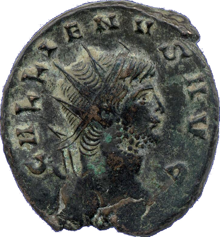 RIC V Gallienus 558 Gallienus obverse, Drapierte Büste des Gallienus, mit Strahlenkranzkrone, nach r.